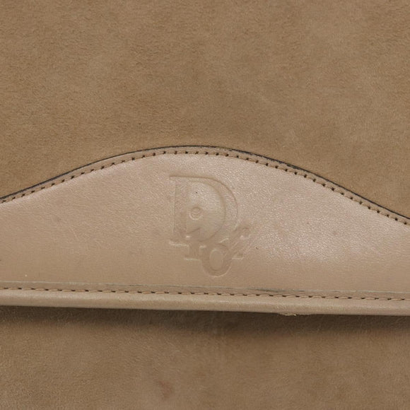 Christian Dior Shoulder Bag Suede Beige Gold Auth 195741