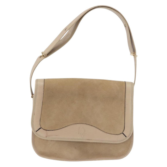 Christian Dior Shoulder Bag Suede Beige Gold Auth 195741