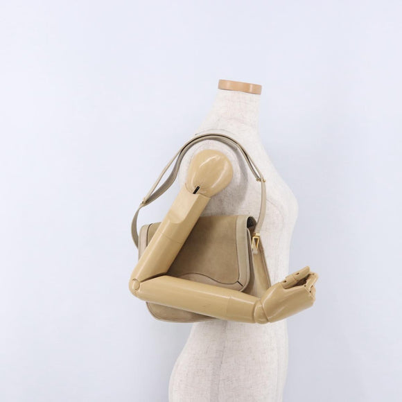 Christian Dior Shoulder Bag Suede Beige Gold Auth 195741
