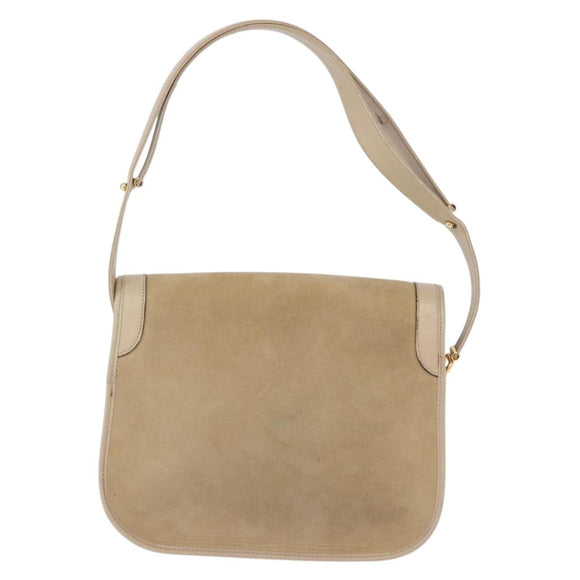 Christian Dior Shoulder Bag Suede Beige Gold Auth 195741