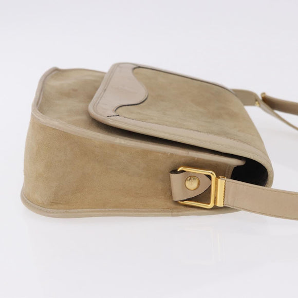 Christian Dior Shoulder Bag Suede Beige Gold Auth 195741