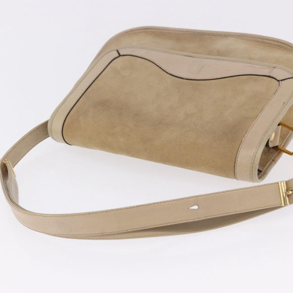 Christian Dior Shoulder Bag Suede Beige Gold Auth 195741