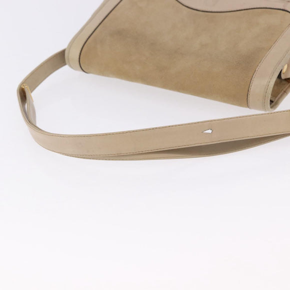 Christian Dior Shoulder Bag Suede Beige Gold Auth 195741