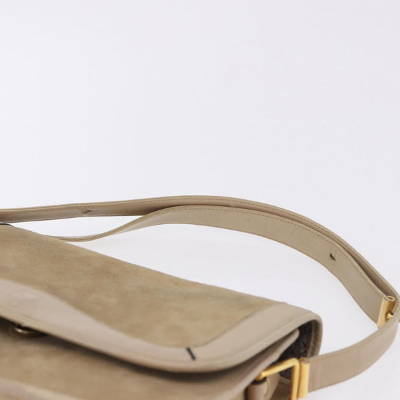 Christian Dior Shoulder Bag Suede Beige Gold Auth 195741