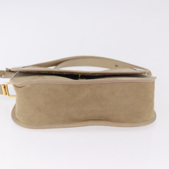 Christian Dior Shoulder Bag Suede Beige Gold Auth 195741