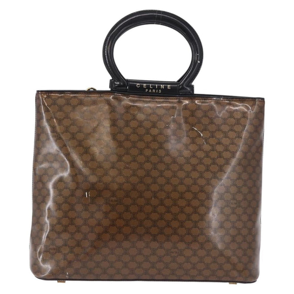 CELINE Macadam Canvas Hand Bag Vinyl Brown Gold Auth 195746