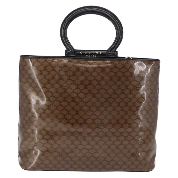 CELINE Macadam Canvas Hand Bag Vinyl Brown Gold Auth 195746