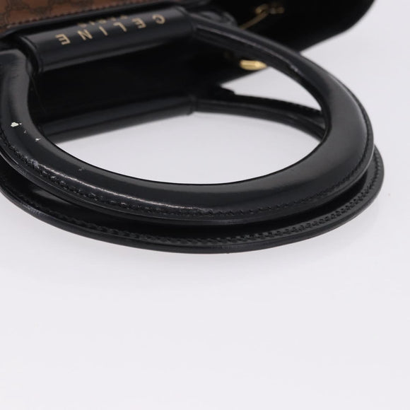 CELINE Macadam Canvas Hand Bag Vinyl Brown Gold Auth 195746