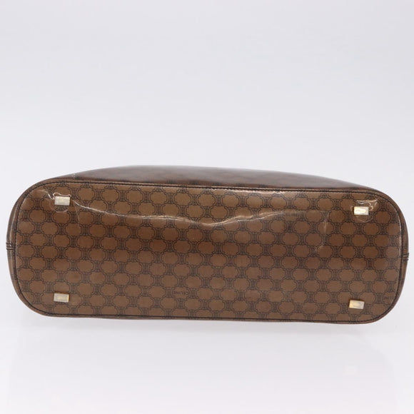 CELINE Macadam Canvas Hand Bag Vinyl Brown Gold Auth 195746