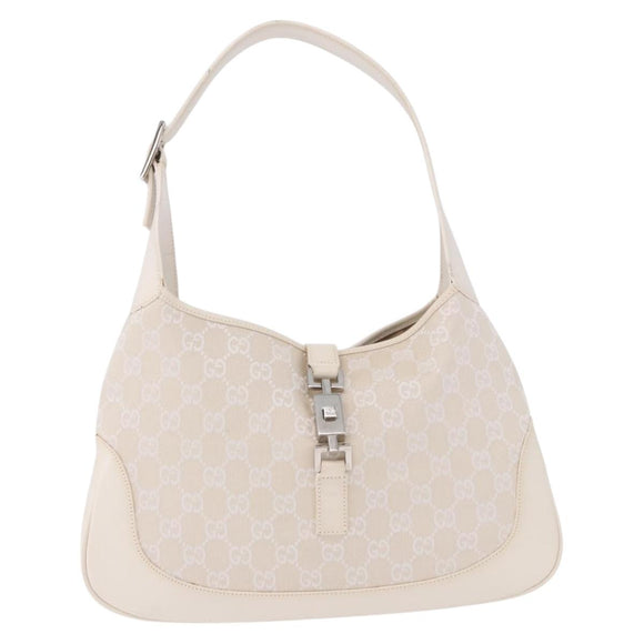 GUCCI GG Canvas Jackie Hand Bag White Silver 001 3306 Auth 195747V