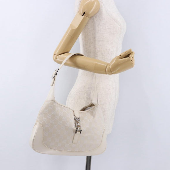 GUCCI GG Canvas Jackie Hand Bag White Silver 001 3306 Auth 195747V