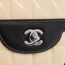 CHANEL Choco Bar Line Turn Lock Chain Bag Patent Leather Ivory CC Auth 195749V-14