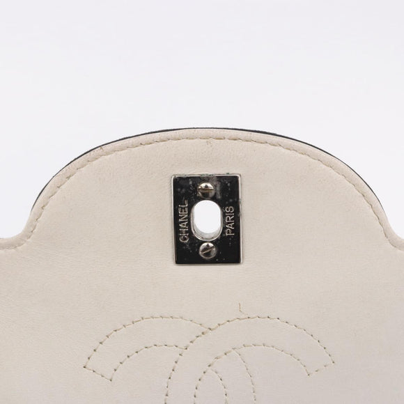 CHANEL Choco Bar Line Turn Lock Chain Bag Patent Leather Ivory CC Auth 195749V