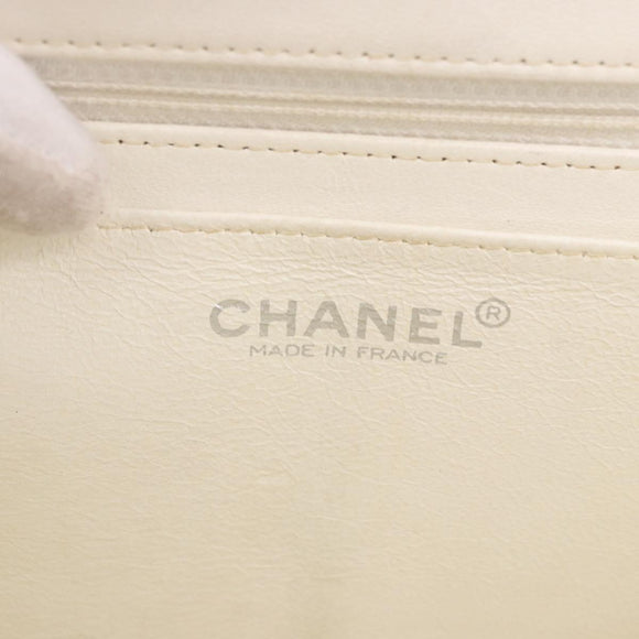 CHANEL Choco Bar Line Turn Lock Chain Bag Patent Leather Ivory CC Auth 195749V
