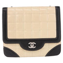 CHANEL Choco Bar Line Turn Lock Chain Bag Patent Leather Ivory CC Auth 195749V-2