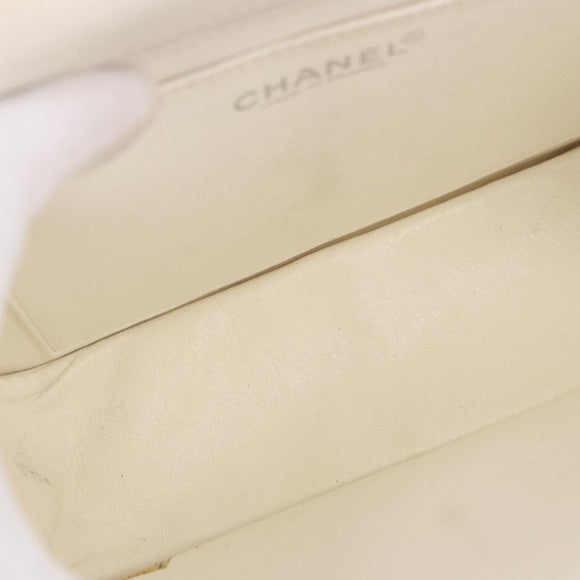CHANEL Choco Bar Line Turn Lock Chain Bag Patent Leather Ivory CC Auth 195749V