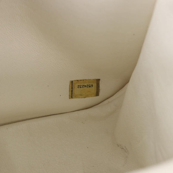 CHANEL Choco Bar Line Turn Lock Chain Bag Patent Leather Ivory CC Auth 195749V