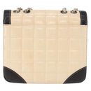 CHANEL Choco Bar Line Turn Lock Chain Bag Patent Leather Ivory CC Auth 195749V-3
