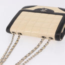 CHANEL Choco Bar Line Turn Lock Chain Bag Patent Leather Ivory CC Auth 195749V-6