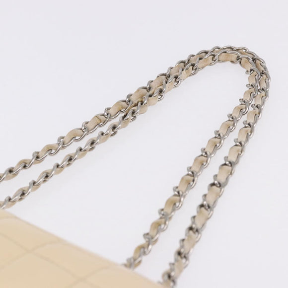 CHANEL Choco Bar Line Turn Lock Chain Bag Patent Leather Ivory CC Auth 195749V