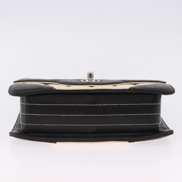 CHANEL Choco Bar Line Turn Lock Chain Bag Patent Leather Ivory CC Auth 195749V