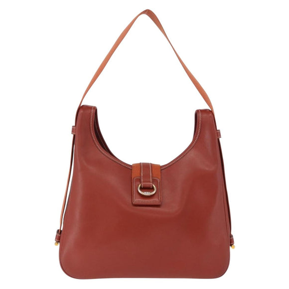 HERMES Sako Shoulder Bag Leather Brown Gold Auth 195752M