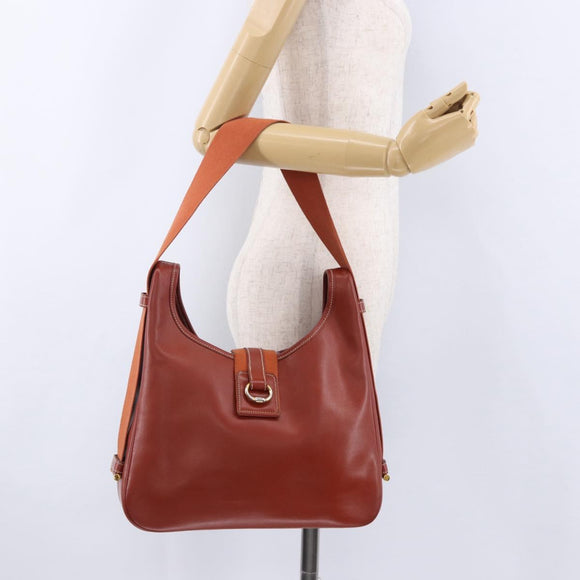 HERMES Sako Shoulder Bag Leather Brown Gold Auth 195752M