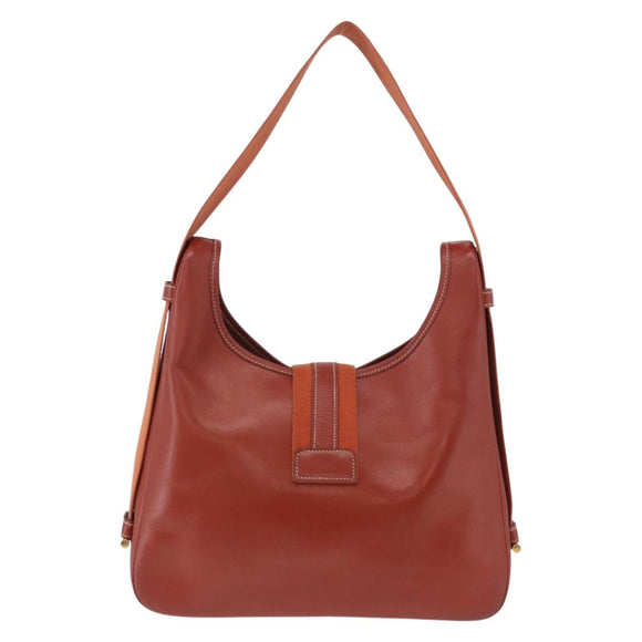 HERMES Sako Shoulder Bag Leather Brown Gold Auth 195752M