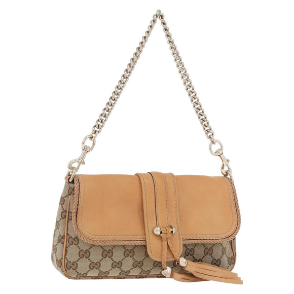 GUCCI GG Canvas Chain Shoulder Bag Beige Gold 257032 Auth 195753V