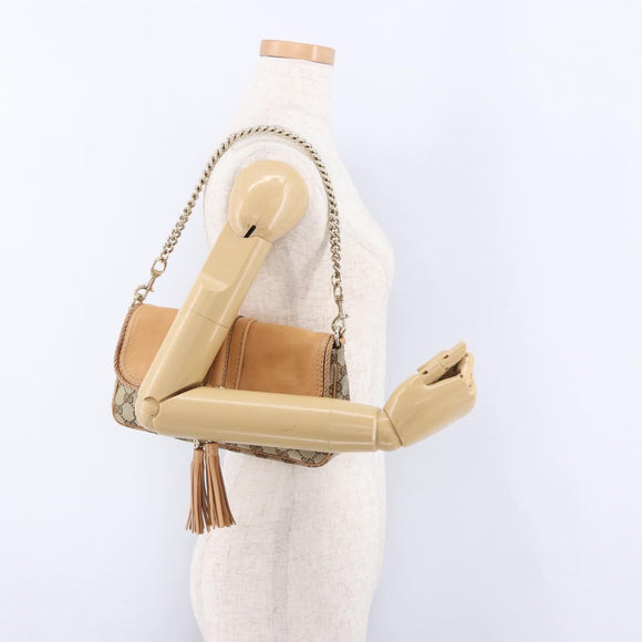 GUCCI GG Canvas Chain Shoulder Bag Beige Gold 257032 Auth 195753V