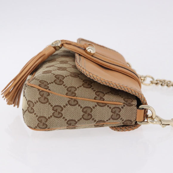 GUCCI GG Canvas Chain Shoulder Bag Beige Gold 257032 Auth 195753V