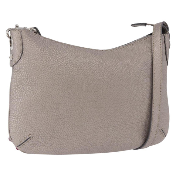 FENDI Celeria Shoulder Bag Leather Silver Auth 195754V