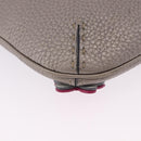 FENDI Celeria Shoulder Bag Leather Silver Auth 195754V-10