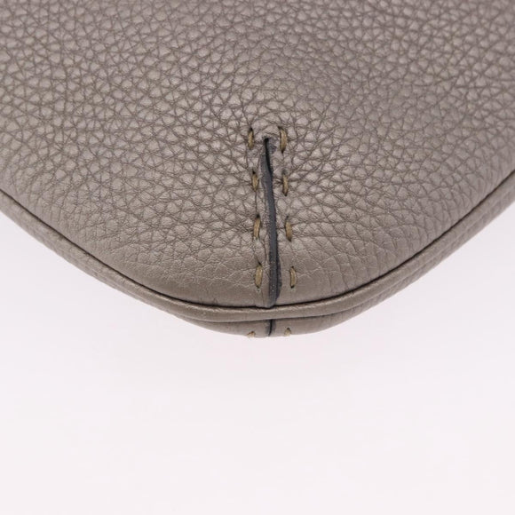 FENDI Celeria Shoulder Bag Leather Silver Auth 195754V