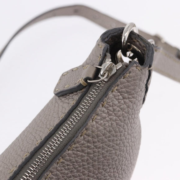 FENDI Celeria Shoulder Bag Leather Silver Auth 195754V