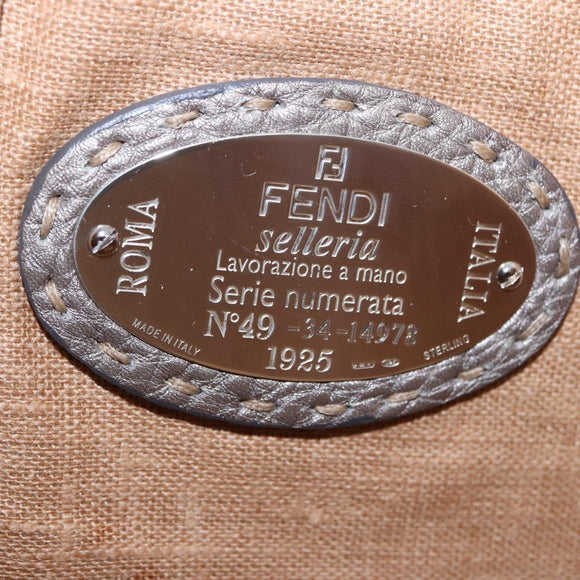 FENDI Celeria Shoulder Bag Leather Silver Auth 195754V