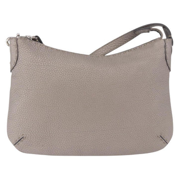 FENDI Celeria Shoulder Bag Leather Silver Auth 195754V - 0