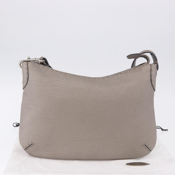 FENDI Celeria Shoulder Bag Leather Silver Auth 195754V