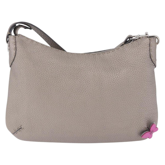 FENDI Celeria Shoulder Bag Leather Silver Auth 195754V