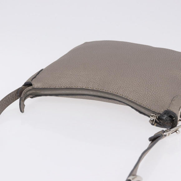 FENDI Celeria Shoulder Bag Leather Silver Auth 195754V