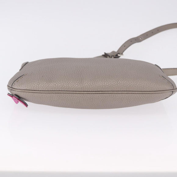 FENDI Celeria Shoulder Bag Leather Silver Auth 195754V