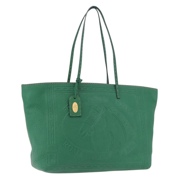 FENDI Tote Bag Leather Green Gold Silver Auth 195755V