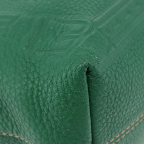 FENDI Tote Bag Leather Green Gold Silver Auth 195755V