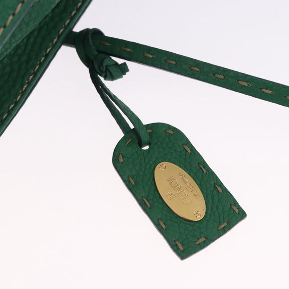 FENDI Tote Bag Leather Green Gold Silver Auth 195755V