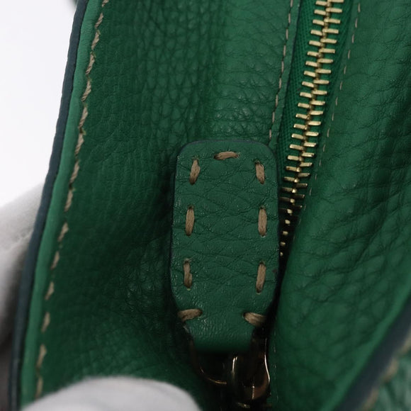 FENDI Tote Bag Leather Green Gold Silver Auth 195755V