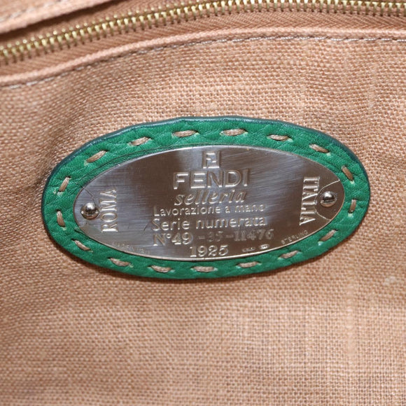 FENDI Tote Bag Leather Green Gold Silver Auth 195755V