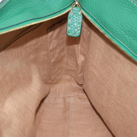 FENDI Tote Bag Leather Green Gold Silver Auth 195755V