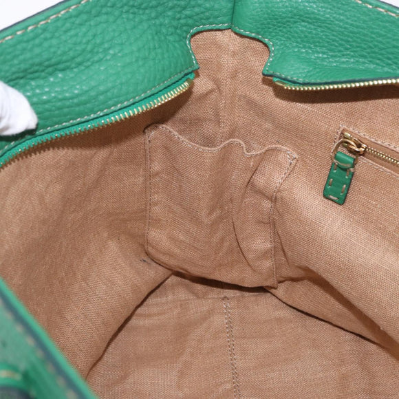 FENDI Tote Bag Leather Green Gold Silver Auth 195755V