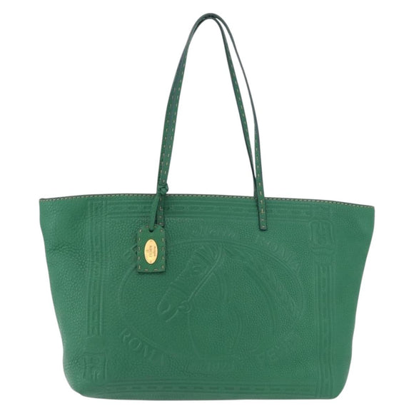 FENDI Tote Bag Leather Green Gold Silver Auth 195755V