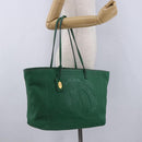 FENDI Tote Bag Leather Green Gold Silver Auth 195755V-23